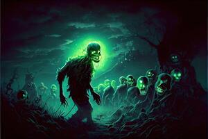 generativo ai illustrazione di il fatto quello il zombie erano naturalmente bioluminescente fatto il tesori di loro stranamente bellissimo a notte foto