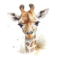 carino piccolo bambino giraffa, acqua colore, pastello colore su bianca sfondo , generat ai foto