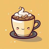 caffè amore schiuma con fagioli cartone animato icona illustrazione, generat ai foto