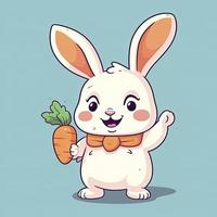 carino coniglio Tenere carota con pollice su cartone animato icona illustrazione animale natura isolato, generat ai foto
