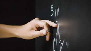 foto anziano matematica insegnante scrittura formula su lavagna, generat ai