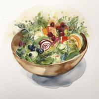 facile astratto acquerello disegno di un' insalata ciotola, bianca sfondo, creare ai foto