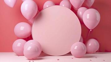 rosa palloncini con circolare vuoto tela, generat ai foto
