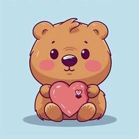 carino orso Tenere amore cuore cartone animato icona illustrazione. animale natura icona concetto isolato, generat ai foto