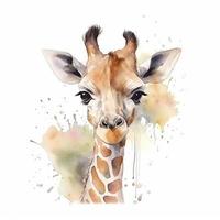 carino piccolo bambino giraffa, acqua colore, pastello colore su bianca sfondo , generat ai foto