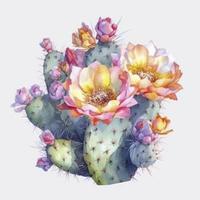 gratuito cactus fiori acqua colore, pastello ,bianca sfondo , generat ai foto