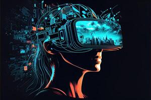 metaverso concetto e virtuale mondo elementi. virtuale la realtà cuffia generato ai foto