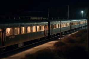 passeggeri treno a notte. ai generato foto