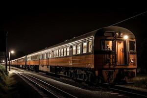 passeggeri treno a notte. ai generato foto