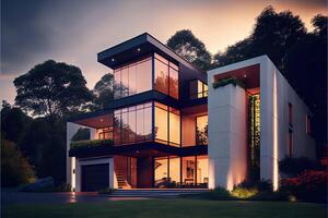 sera Visualizza di un' lussuoso moderno Casa generato ai foto
