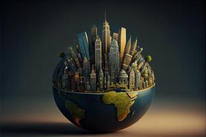 il città cresce su il globo generativo ai foto