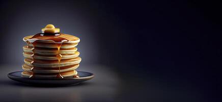 Pancakes nel il solido piatto realistico Prodotto vetrina per cibo fotografia ai generato foto