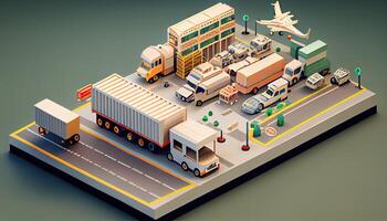 isometrico diorama di un' logistica e mezzi di trasporto concetto generato ai foto