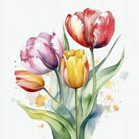 gratuito tulipani fiori acqua colore, pastello ,bianca sfondo , generat ai foto