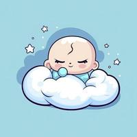 carino bambino addormentato su nube cuscino cartone animato icona illustrazione, generat ai foto