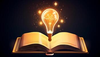 libro e lampadina icona raggiante insieme, simboleggiante il illuminante e trasformativo effetti di formazione scolastica. generativo ai foto