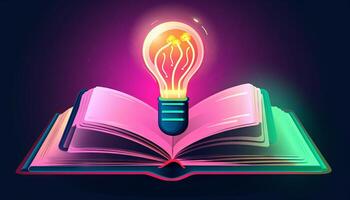 libro e lampadina icona raggiante insieme, simboleggiante il illuminante e trasformativo effetti di formazione scolastica. generativo ai foto