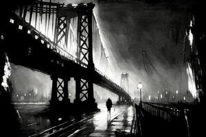 acquerello monocromatico disegno di il ponte. generativo ai foto