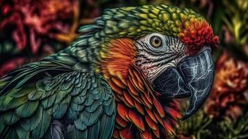 ai generato. generativo ai. realistico pappagallo uccello. può essere Usato per decorazione. grafico arte illustrazione. foto
