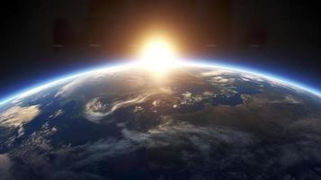 foto 3d rendere Alba Visualizza a partire dal spazio su pianeta terra, generat ai