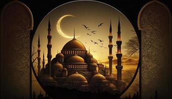 3d illustrazione di sorprendente architettura design di musulmano moschea Ramadan concetto, illustrazione di sorprendente architettura design di musulmano moschea Ramadan concetto, creare ai foto