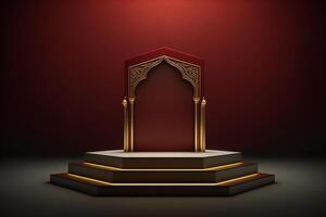 3d lussuoso e elegante a tema islamico podio per Prodotto Schermo, Ramadan podio. ai generato foto