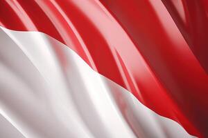 rosso e bianca sfondo, agitando nazionale bandiera di Indonesia, salutò altamente dettagliato avvicinamento. ai generato foto