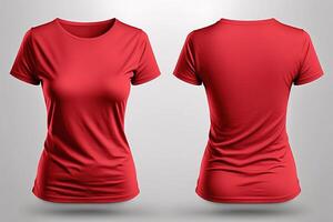 foto realistico femmina rosso magliette con copia spazio, davanti e indietro Visualizza. ai generato