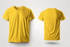 foto realistico maschio giallo magliette con copia spazio, davanti e indietro Visualizza. ai generato