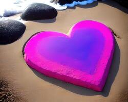 cuore fatto su di rocce su un' spiaggia di ai generato foto