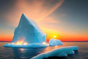 iceberg nel il oceano Alba o tramonto di ai generato foto