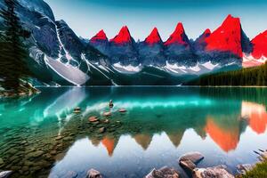 Braies lago con seekofel montare su sfondo di ai generato foto