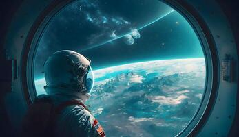 astronauta è guardare a il terra a partire dal esterno spazio creato utilizzando generativo ai tecnologia foto