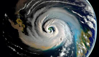 grande uragano su terra visto a partire dal esterno spazio, creato utilizzando generativo ai tecnologia foto