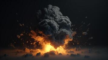 grande esplosione con Fumo e fuoco su nero sfondo ai generato opera d'arte foto