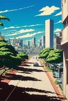 anni 90 giapponese animazione kunihiko ikuhara stile città vie. generativo ai. foto