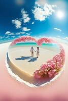 bellissimo e romantico foto di un' spiaggia con cuore forma. generativo ai.