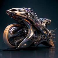 futuristico astratto fantasia biomeccanico motociclo. generativo ai foto