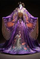 il sorprendente luminosa viola Cinese hanfu nozze vestire. generativo ai. foto