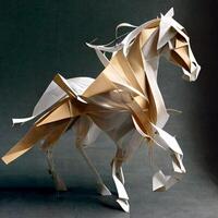 cavallo fatto a partire dal origami nastri fluente nel il vento. generativo ai foto