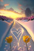 romantico e bellissimo neve scena. bellissimo nevoso strada. generativo ai. foto
