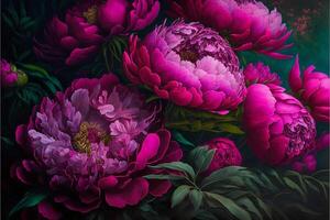 bellissimo grande mazzo di luminosa magenta peonie chiudere. generativo ai foto