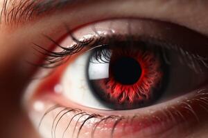 vicino su Visualizza a un' colorato umano occhio creato con generativo ai tecnologia. foto