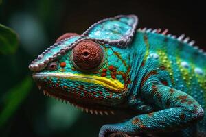 colorato camaleonte vicino su creato con generativo ai tecnologia. foto