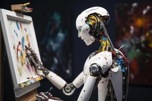 ai robot è pittura un opera d'arte creato con generativo ai tecnologia. foto