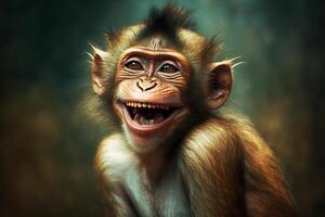 ritratto di un' ridendo scimmia ai generato foto