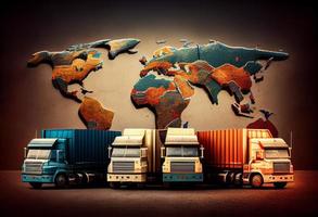 camion con carico su il sfondo di il mondo carta geografica. creare ai. foto