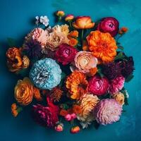 foto fiori fiorire floreale mazzo decorazione colorato bellissimo sfondo ai generativo