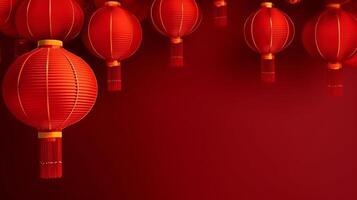 rosso Cinese sfondo con lanterne. illustrazione ai generativo foto