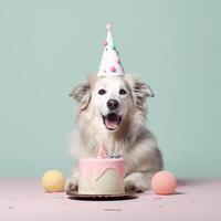 carino divertente compleanno cane. illustrazione ai generativo foto